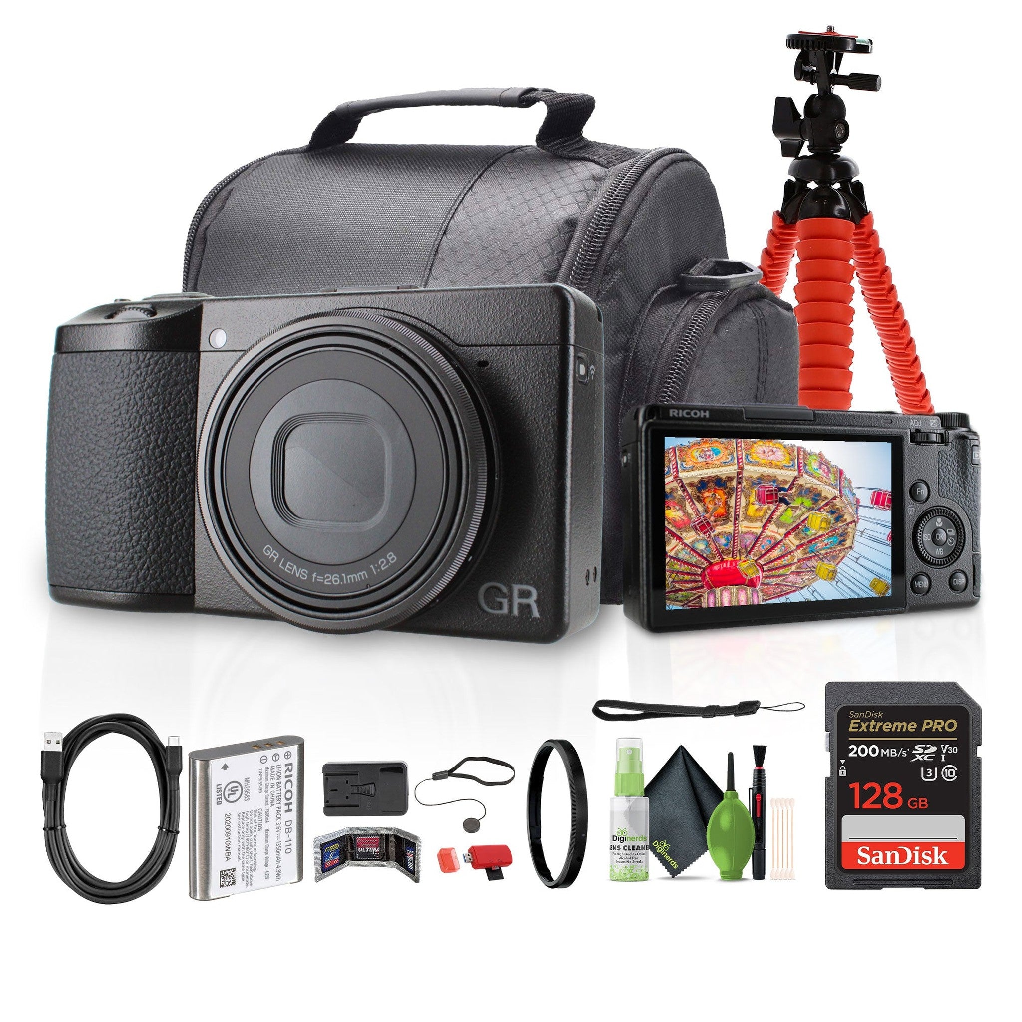 Ricoh GR IIIx Compact Portable Digital Camera + 64GB Memory Card + Camera Bag + More Ricoh
