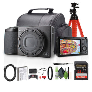 Ricoh GR IIIx Compact Portable Digital Camera + 64GB Memory Card + Camera Bag + More Ricoh