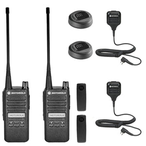 Motorola CP100D Analog UHF Portable Two Way Radio With Display and Limited Keypad, 16 Channel, - 2 Pack With Mic Bundle Motorola Solutions
