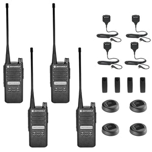 Motorola CP100D Analog UHF Portable Two Way Radio With Display and Limited Keypad, 16 Channel, - 4 Pack With Mic Bundle Motorola Solutions