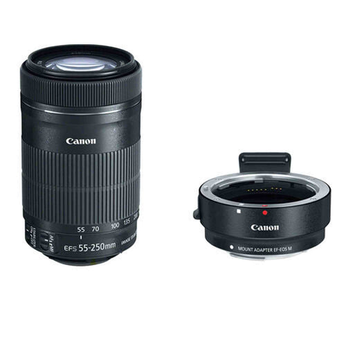 Canon EF-S 55-250mm f/4-5.6 IS STM Lens w/Canon EF-M Adapter For EF/EF-S Lense Bundle