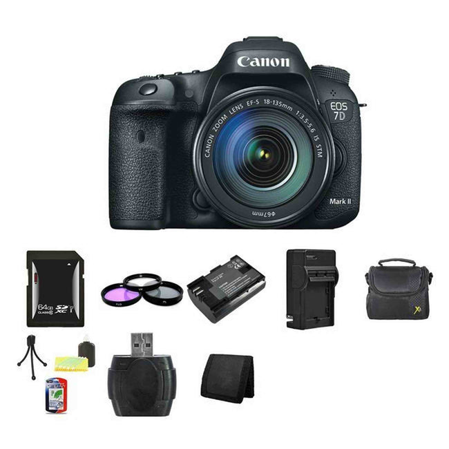Canon EOS 7D Mark II 20.2MP Digital SLR Camera w/18-135mm Lens 64GB Package