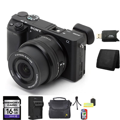 Sony Alpha a6000 Mirrorless Digital Camera - Black w/16-50mm Lens 16GB Bundle Bundle