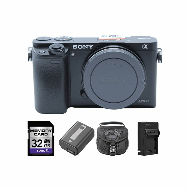 Sony A6000 Mirrorless Digital Camera Body - Black + 2 Batteries, 32GB Bundle