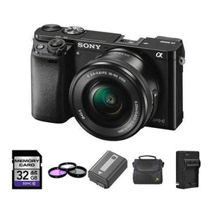 Sony A6000 Digital Camera w/16-50mm Lens - Black + 2 Batteries, 32GB Bundle Sony