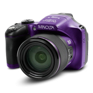 Minolta Pro Shot 20 Mega Pixel HD Digital Camera with 67x Optical Zoom, Full 1080p HD Video & 16GB SD Card Purple Minolta