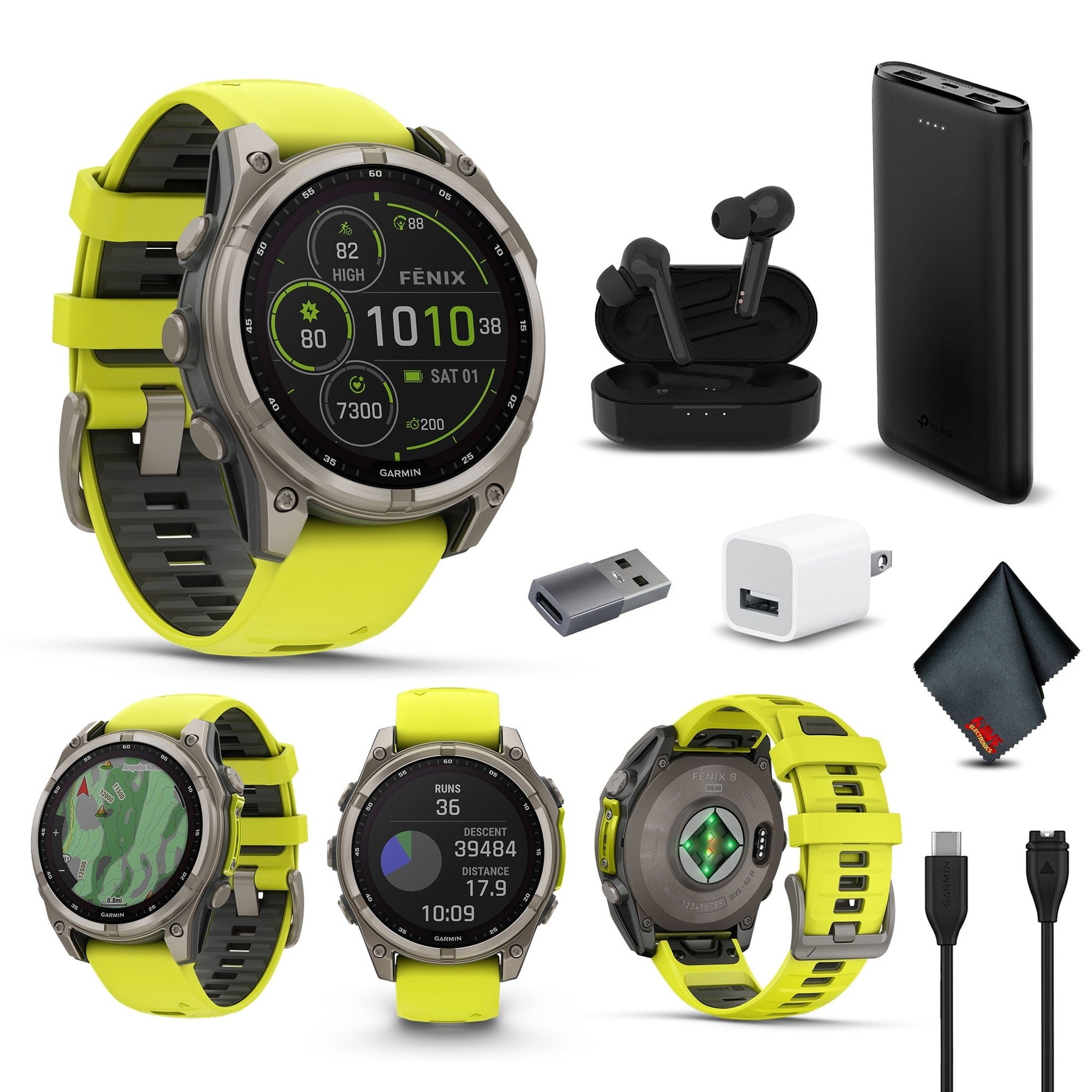 fenix 8 – 47 mm, Solar, Sapphire, Titanium with Amp Yellow/Graphite Silicone