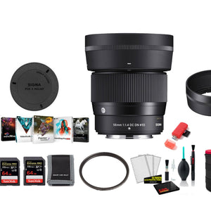 Sigma 56mm f/1.4 DC DN Contemporary Lens for FUJIFILM X - with 2X 64GB Memory Card, Editing Software and More SIGMA