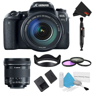 Canon EOS 77D DSLR Camera with 18-135mm Lens Bundle w/ 3 Piece Filter Kit + Bonus 10-18mm Lens International Model Canon
