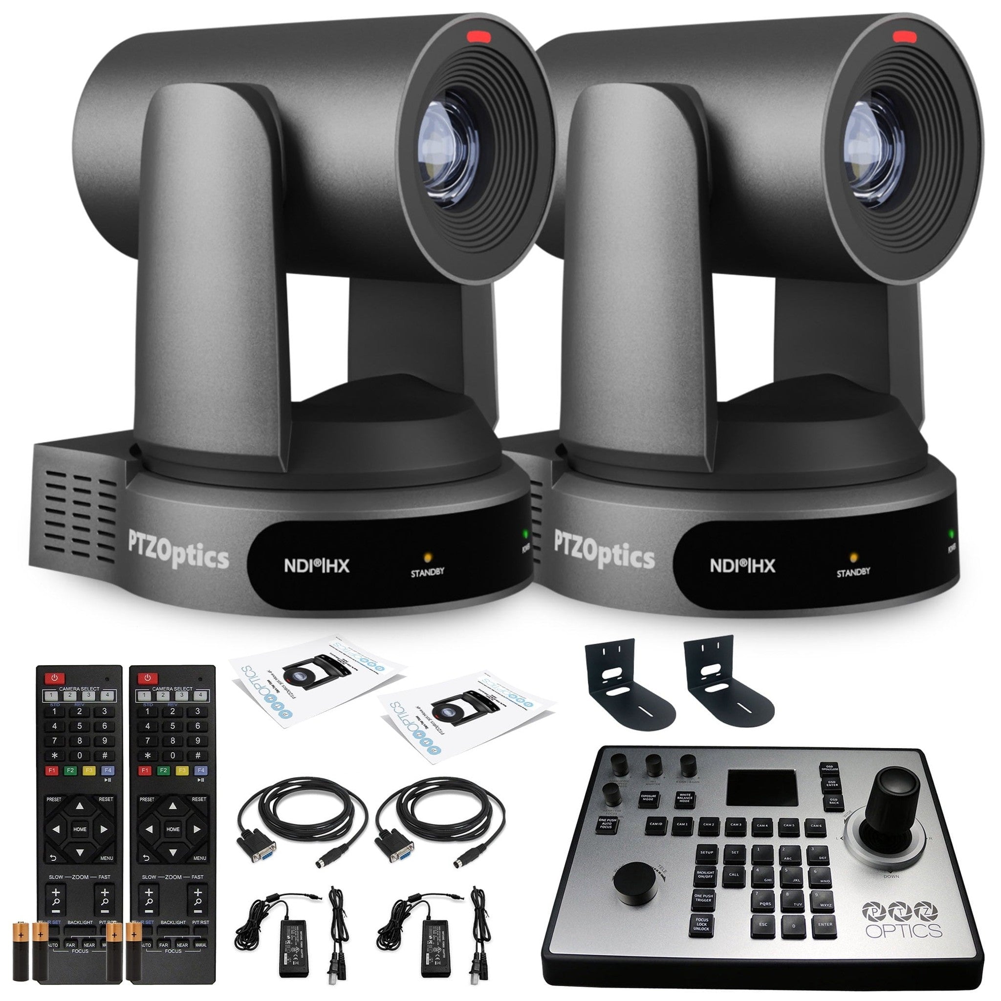 2 x PTZOptics Move 4K PTZ Camera with 30x Zoom Gray PT30X-4K-GY-G3 + PT-JOY-G4 Controller + 2 x Wall Mount PTZOptics