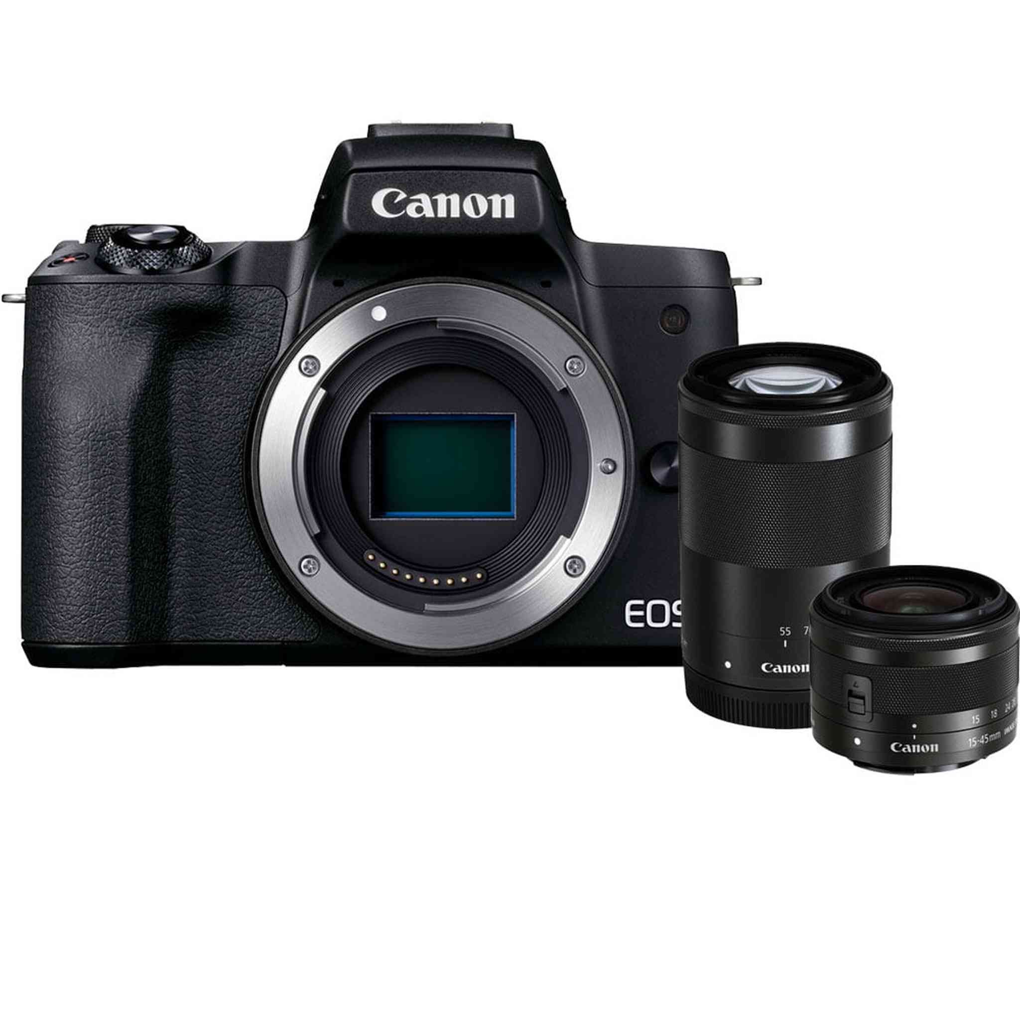 Canon EOS M50 Mark II Black + EF-M 15-45mm & EF-M 55-200mm is STM Bundle