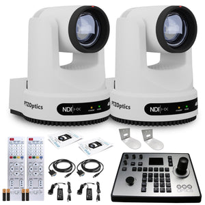 2 x PTZOptics Move 4K PTZ Camera with 20x Zoom White PT20X-4K-WH-G3 + PT-JOY-G4 Controller + 2 x Wall Mount PTZOptics