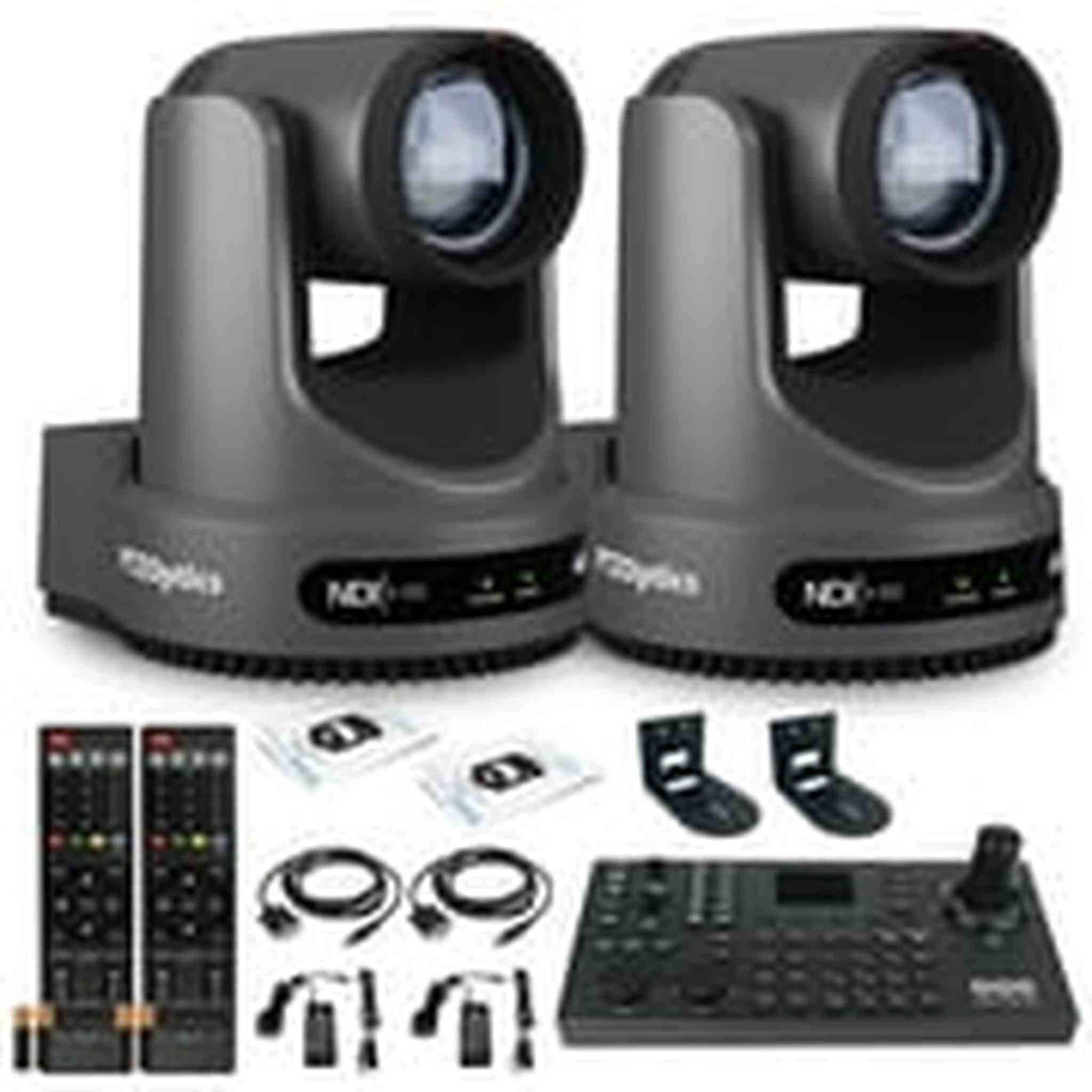 2 x PTZOptics Move 4K PTZ Camera with 12x Zoom Gray PT12X-4K-GY-G3 + SuperJoy PTZ Controller + 2 x Wall Mount