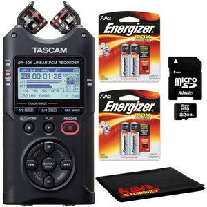 Tascam DR-40X 4-Channel 4-Track Audio Recorder + AA Batteries + 32GB SD + More Tascam