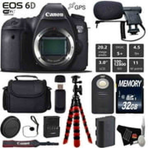 Canon EOS 6D DSLR Camera Body Only + Wireless Remote + Condenser Microphone + Case + Wrist Strap + Tripod + Card Reade Canon