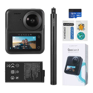 KanDao QooCam 3 360 Action Camera, 5.7K 62MP 360 Sports Camera, Dual 1/1.55" Sensors Larger Aperture Camera, 60fps Flawless Video Camera, Outdoor Stabilization Waterproof Night Shot, Travel Combo KanDao