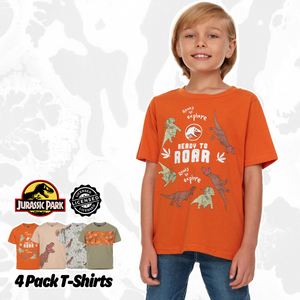 Jurassic World Park -Boys 4 Pack T-Shirt Graphic Short Sleeve Tee Size 5 UNIVERSAL