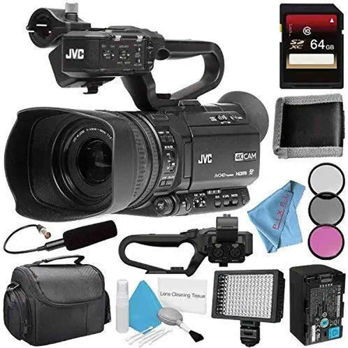 JVC GY-HM250 GY-HM250U UHD 4K Streaming Camcorder + 64GB SDXC Card + 62mm 3 Piece Filter Kit + JVC QAN0067-003 Microphon