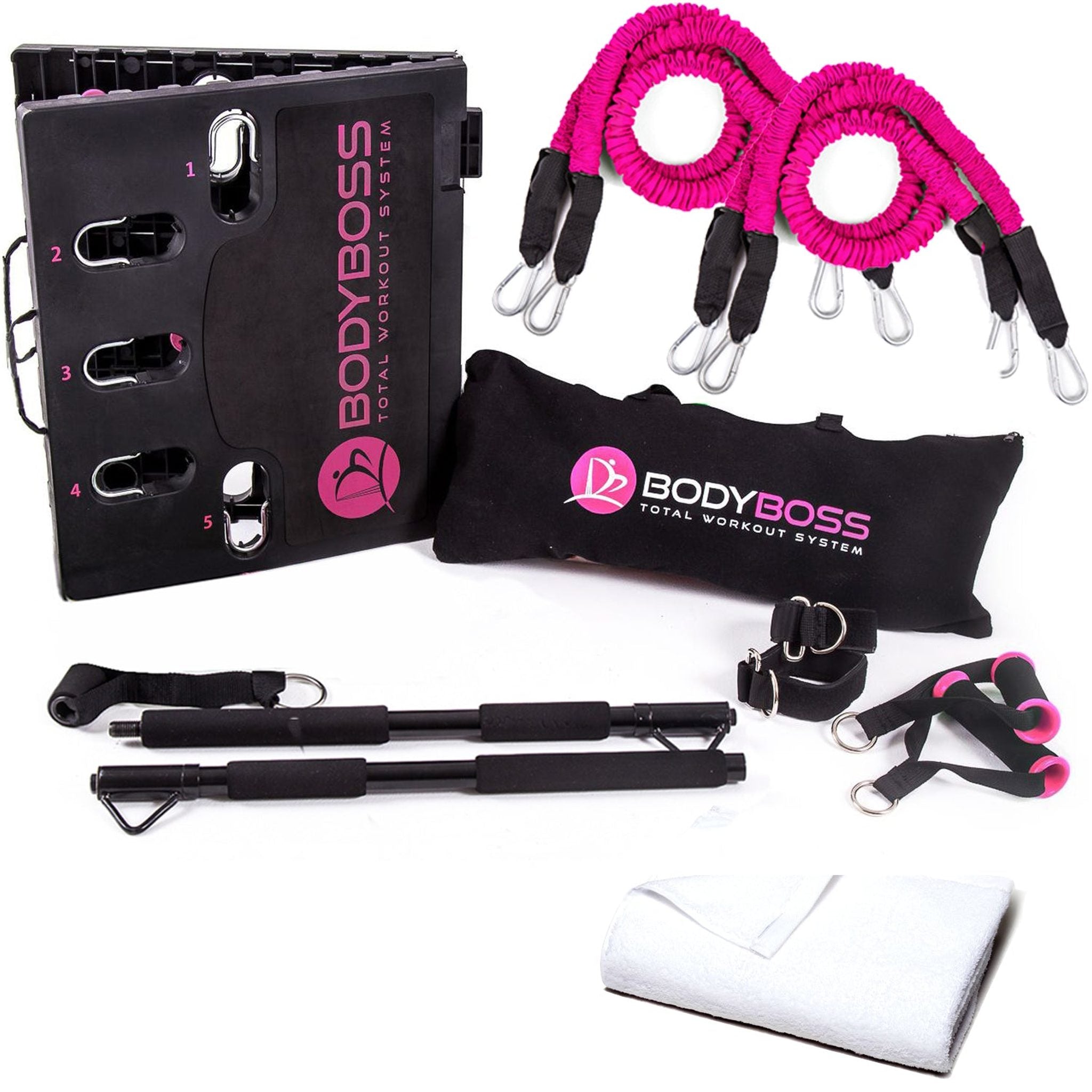 BodyBoss Home Gym 2.0 By 6Ave- Full Portable Gym Home Workout Bundle - PKG4-Pink BodyBoss