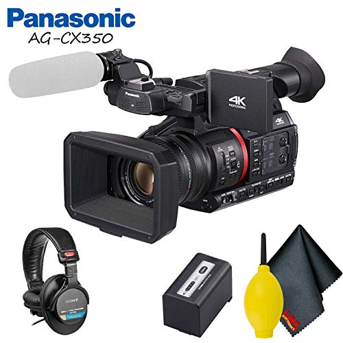 Panasonic AG-CX350 4K Camcorder Accessory Bundle with Cleaning Kit and Professional Headphones