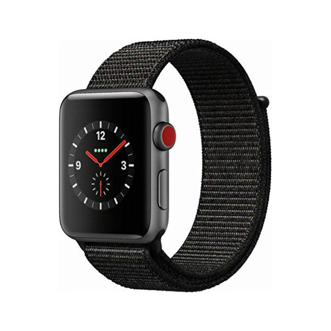 Apple Watch Series 3 38mm Smartwatch GPS Cellular Space Gray Aluminum Case Black Sport Loop Band MRQE2LL A