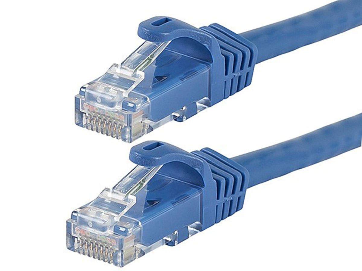 Monoprice Flexboot Cat6 Ethernet Patch Cable - Network Internet Cord - RJ45, Stranded, 550Mhz, UTP, Pure Bare Copper Wire, 24AWG, 0.5ft, Blue