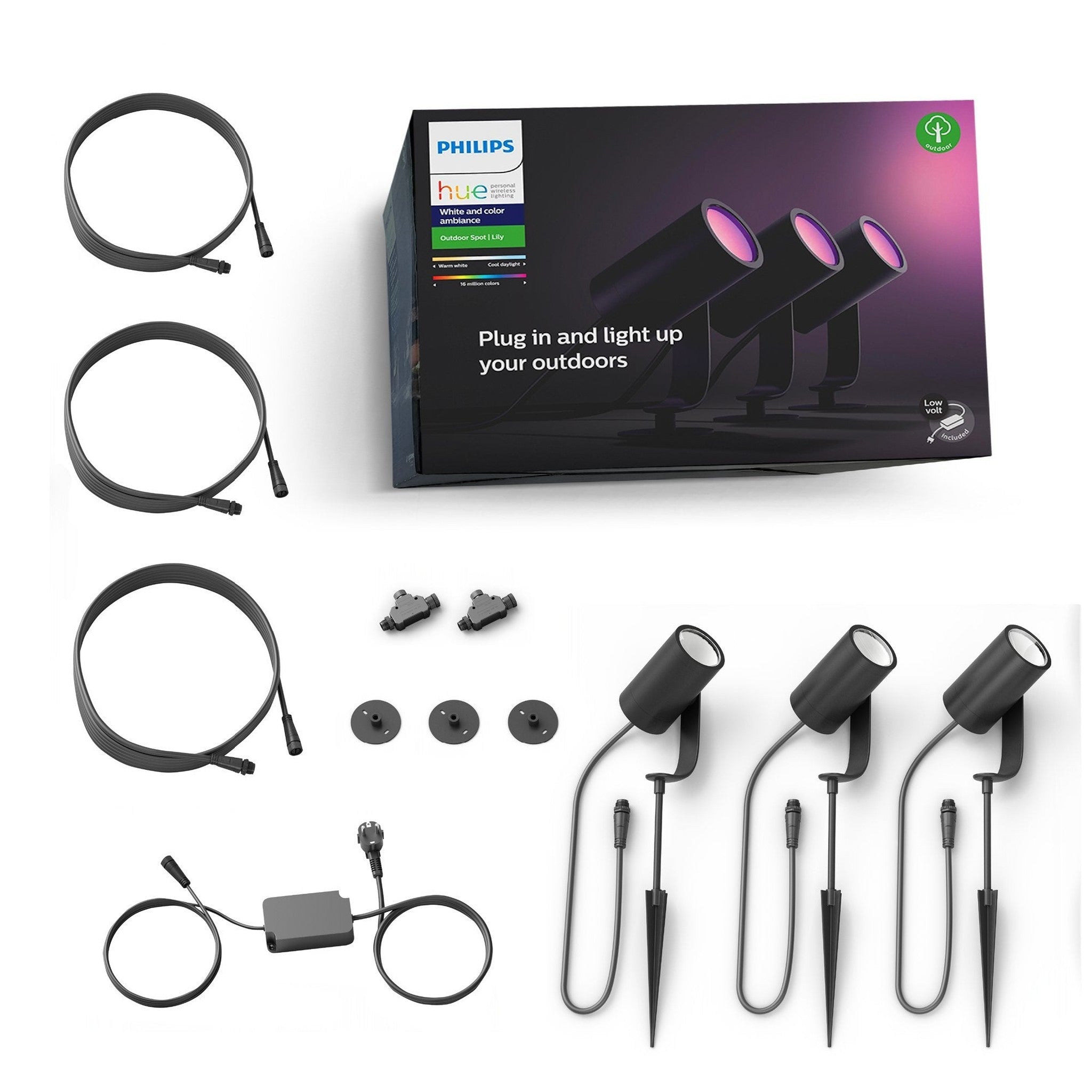 Philips Hue Lily White & Color Ambiance Outdoor Smart Spot light Base kit Philips Hue Hub required , 3 Hue White & Colo Philips Hue