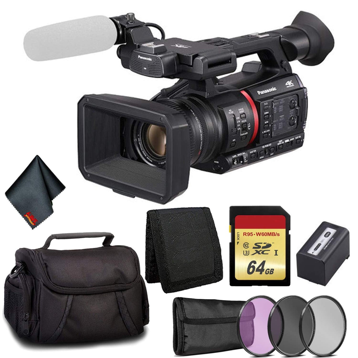 Panasonic AG-CX350 4K Camcorder - Bundle Kit with 64GB Memory Card + 3 Pc Filter Kit + Carrying Case and More