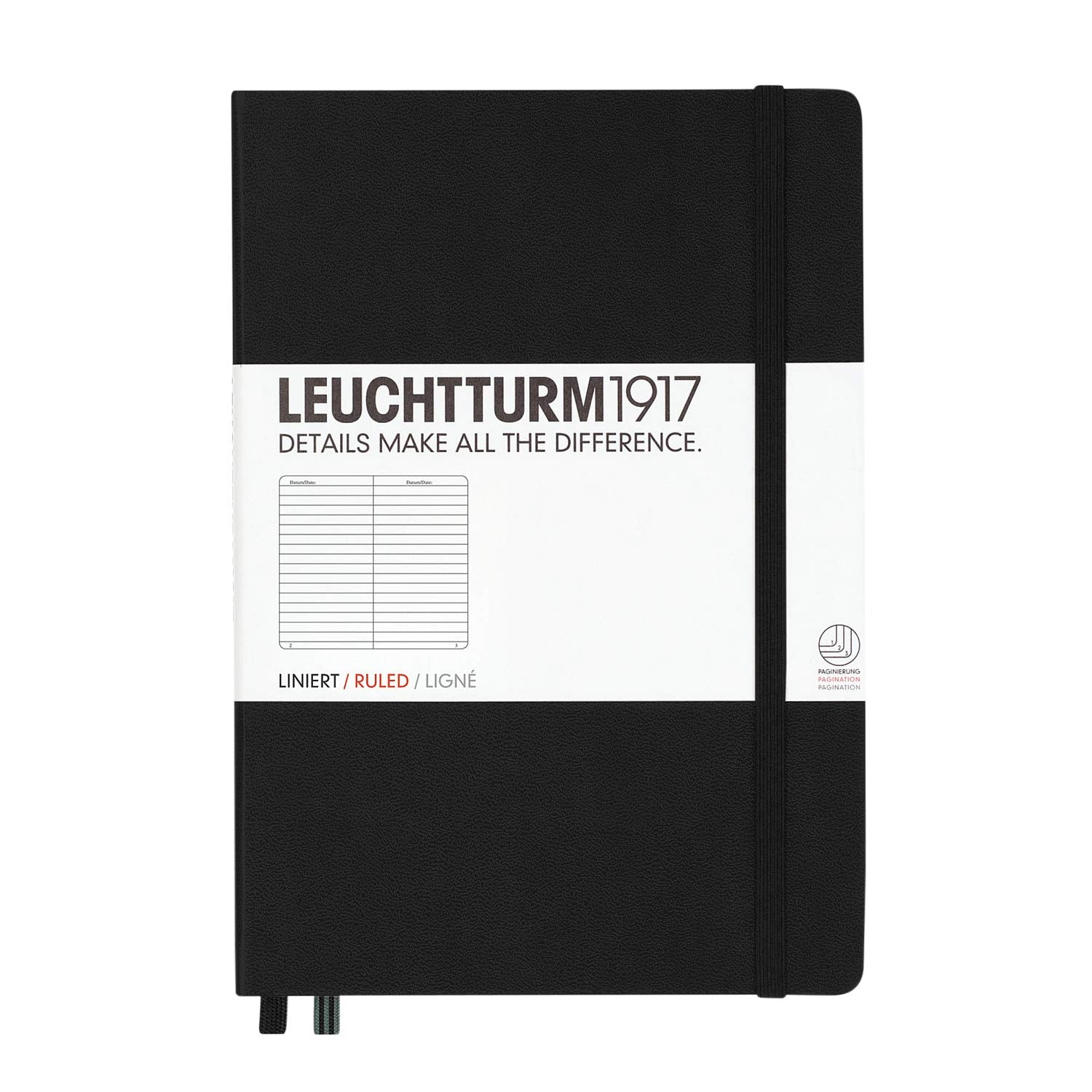 Leuchtturm1917 Medium A5 Ruled Hardcover Notebook (Black) - 249 Numbered Pages