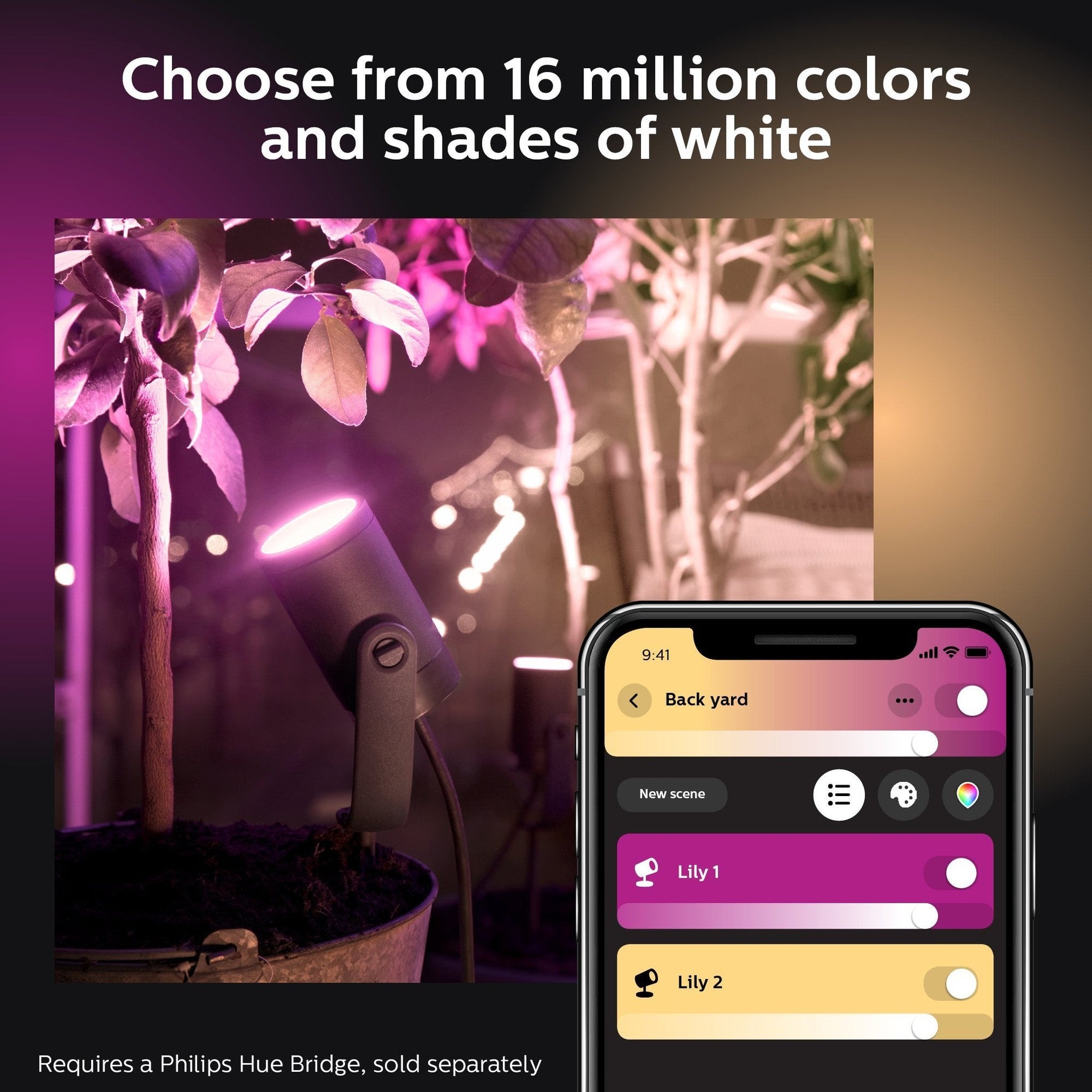 Philips Hue Lily White & Color Ambiance Outdoor Smart Spot light Base kit Philips Hue Hub required , 3 Hue White & Colo Philips Hue