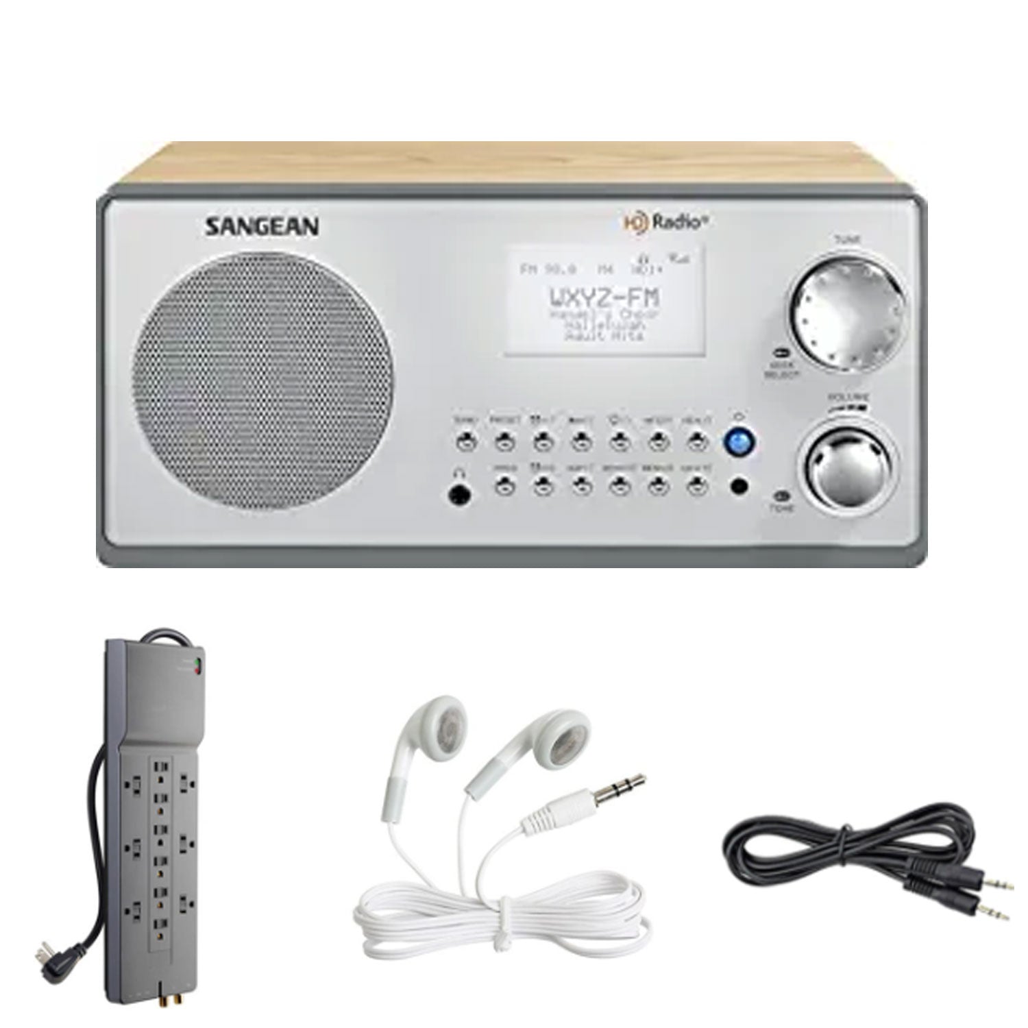 Sangean HD Radio/FM-Stereo/AM Wooden Cabinet Table Top Radio  - Kit with Aux Cable and More