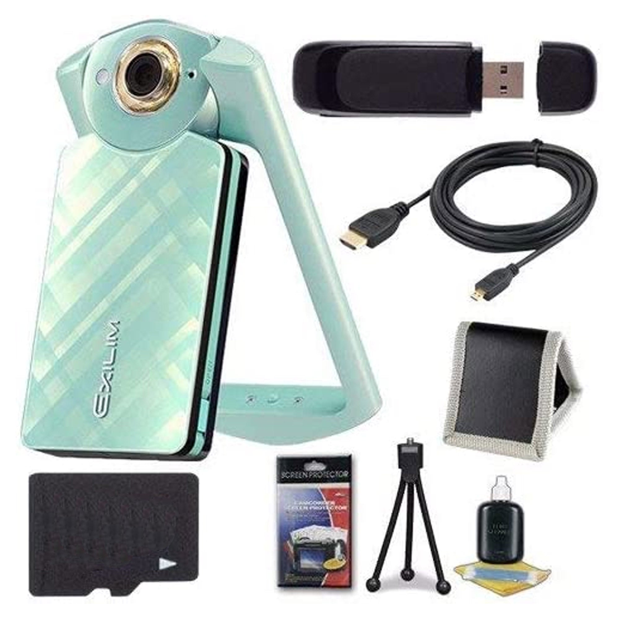 6Ave Casio EX-TR60 Self Portrait/Selfie Digital Camera (Green) + 32GB microSD Class 10 Memory Card + Micro HDMI Cable +