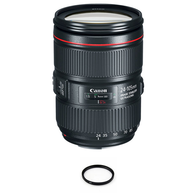 Canon EF 24-105mm f/4L IS II USM Lens + 77mm Multicoated UV Filter Bundle