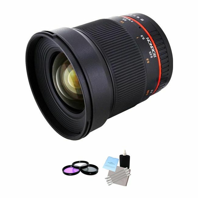 Rokinon 16mm f/2.0 ED AS UMC CS Lens for Fujifilm X + UV Kit & Cleaning Kit Bundle