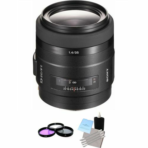 Sony 35mm f/1.4G Wide Angle Prime Lens + 3 Piece Filter Kit & Lens Cleaning Kit Bundle