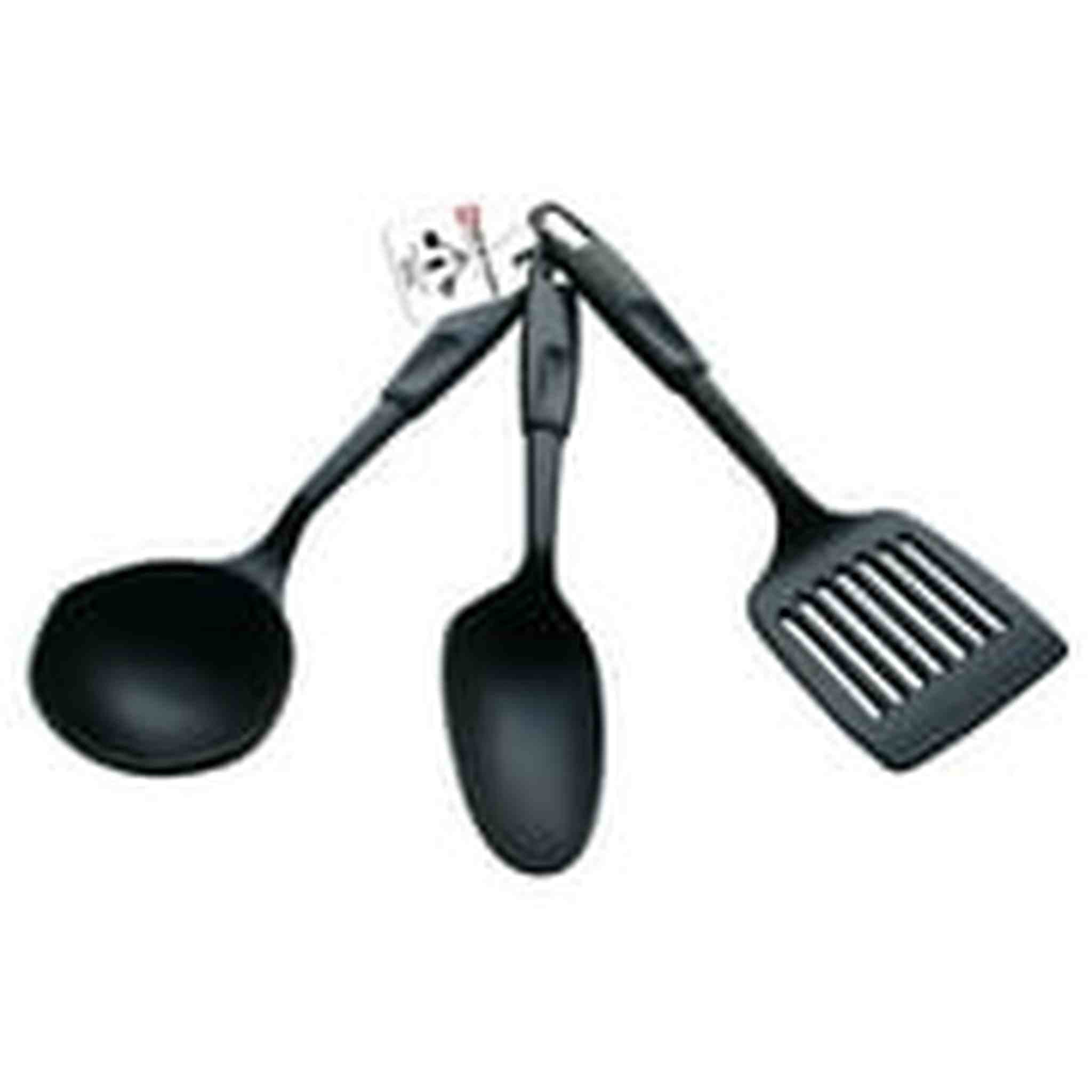 Bene Casa 3pc Nylon Kitchen Utensil Set, SPOON, SPATULA ,LADLE, Color BLACK. Bene Casa