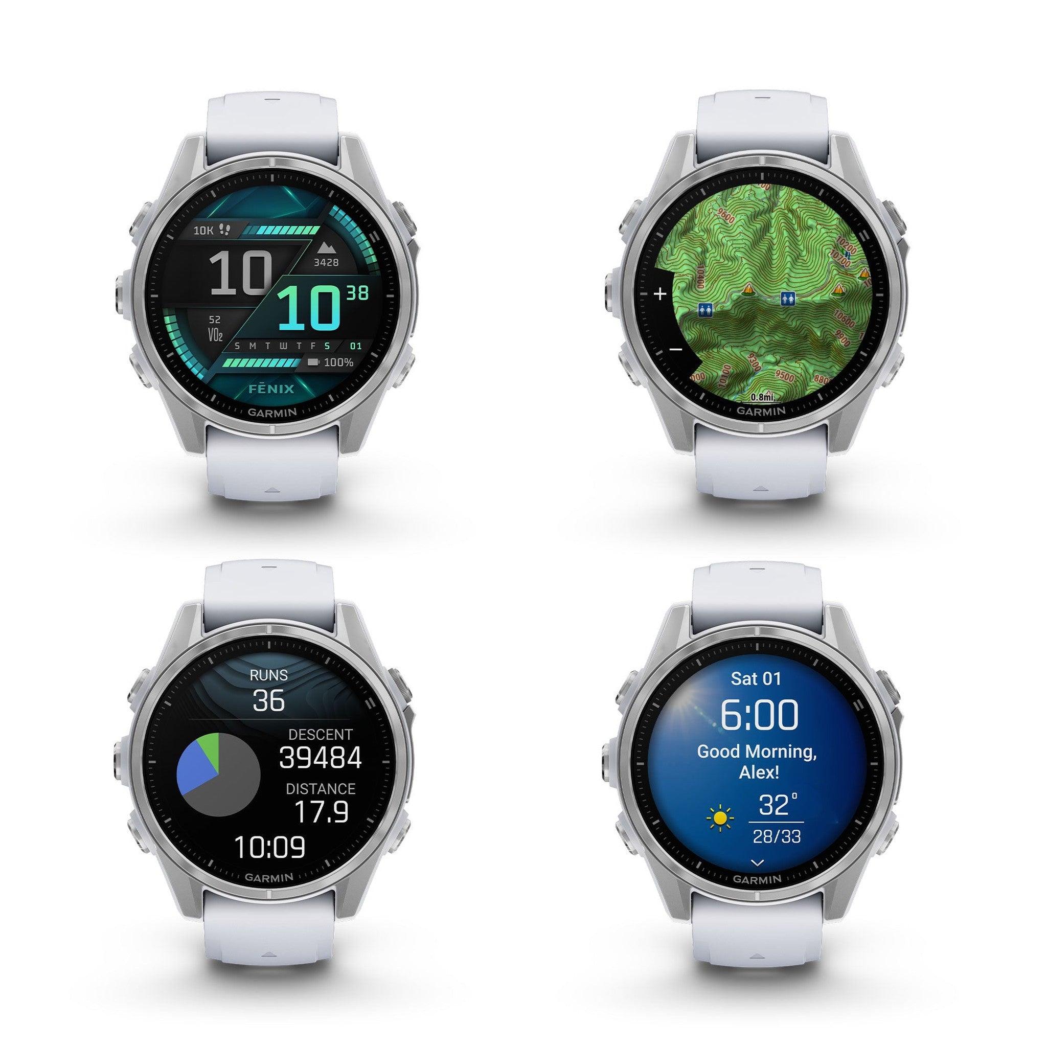fenix 8 – 43 mm, AMOLED, Silver with Whitestone Silicone Band