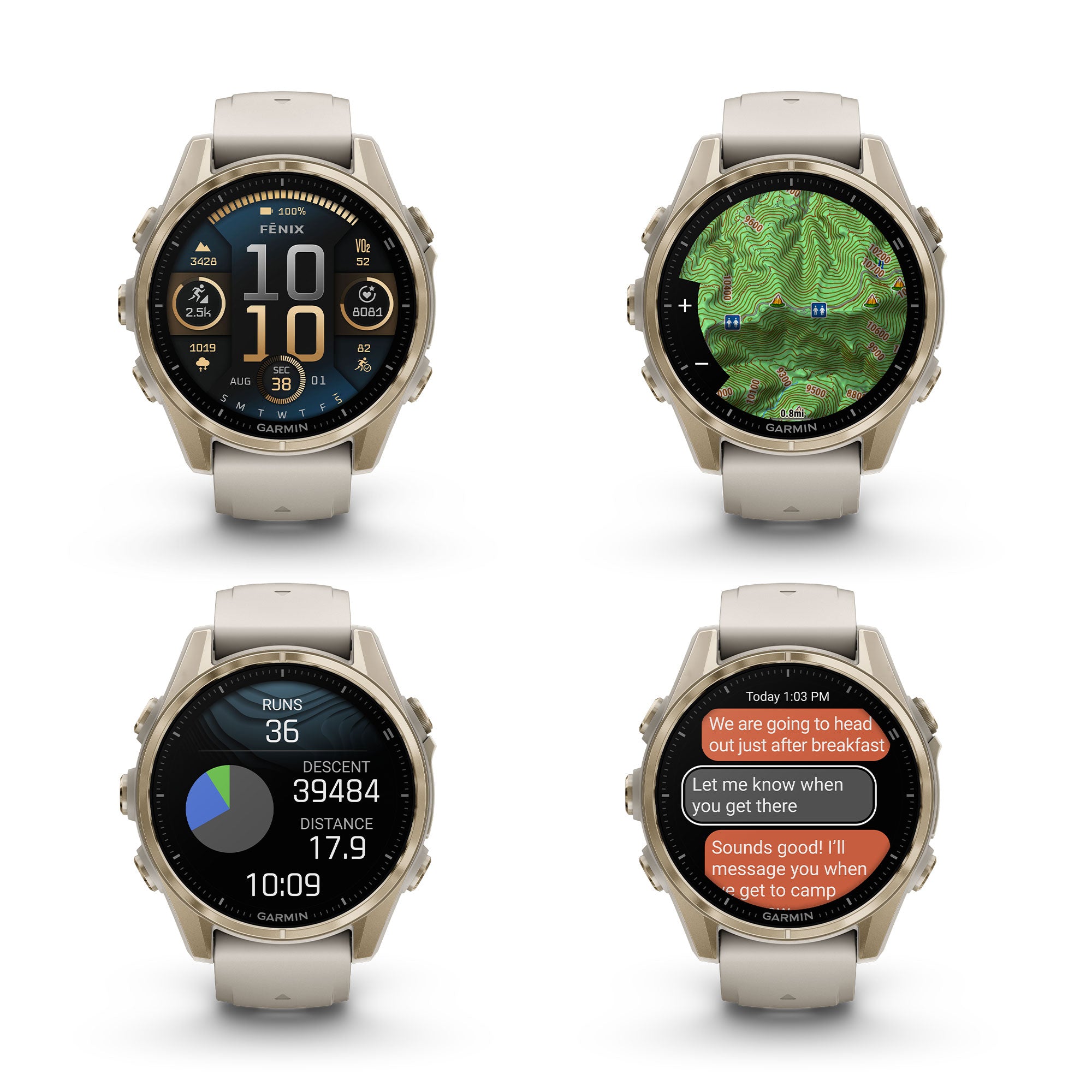 fenix 8 43mm AMOLED Sapphire Soft Gold W/ Fog Gray/Dark Sandstone Silicone Band