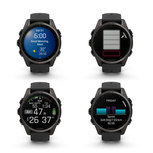 fenix 8 43mm AMOLED Sapphire Carbon Gray DLC Titanium with Black Gray Silicone