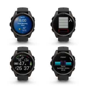 fenix 8 43mm AMOLED Sapphire Carbon Gray DLC Titanium with Black Gray Silicone