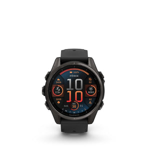 fenix 8 43mm AMOLED Sapphire Carbon Gray DLC Titanium with Black Gray Silicone