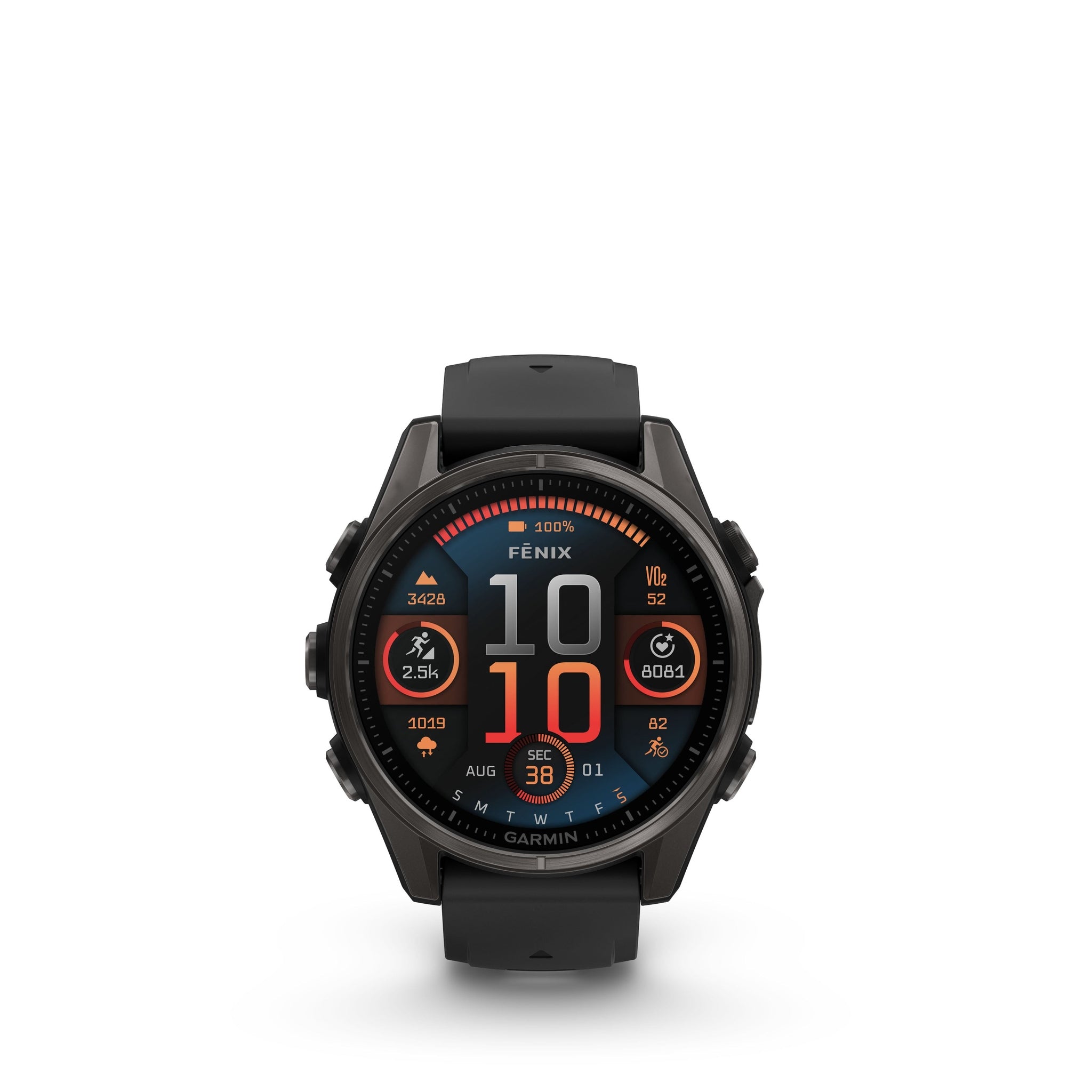 fenix 8 43mm AMOLED Sapphire Carbon Gray DLC Titanium with Black Gray Silicone