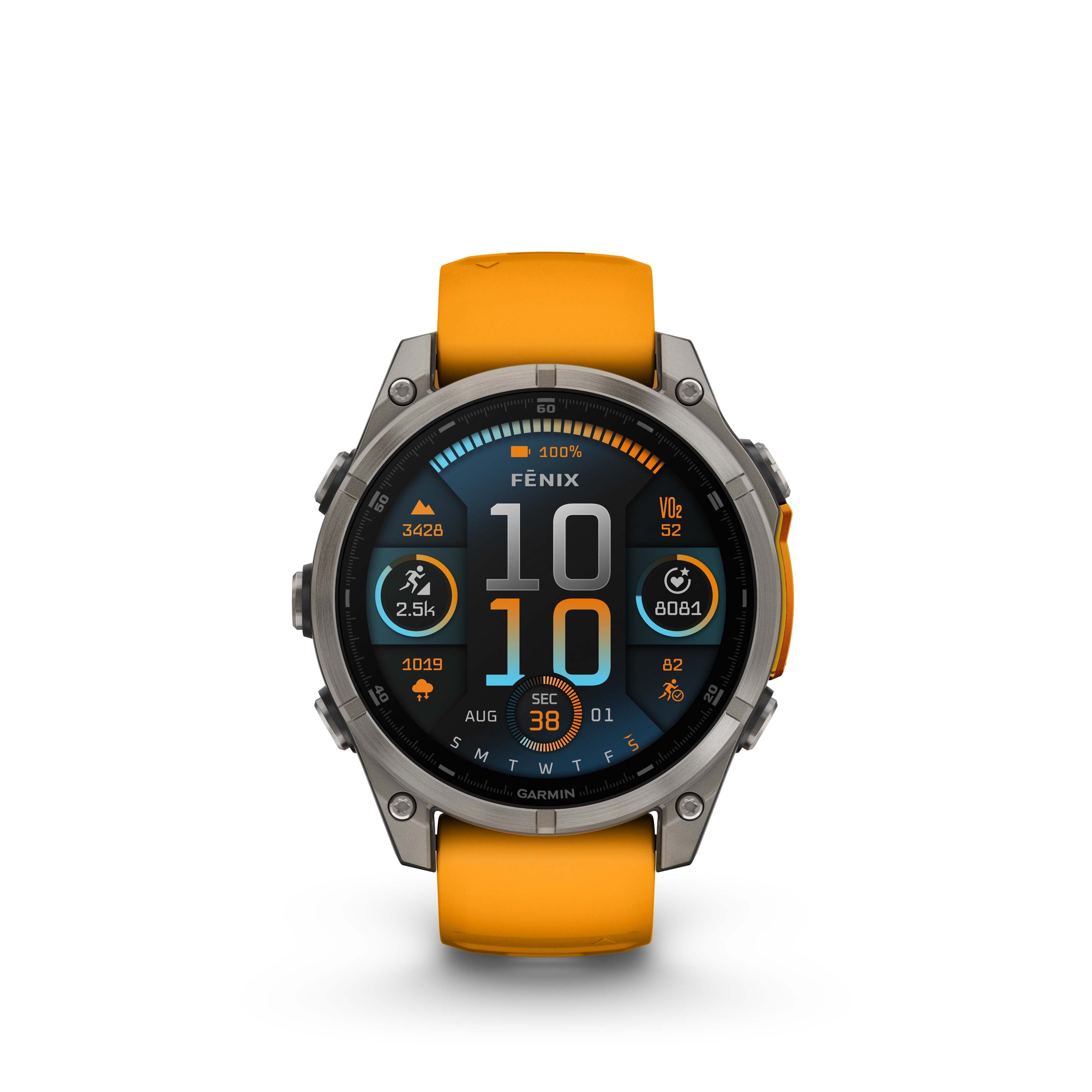 fenix 8 – 47 mm, AMOLED, Sapphire, Titanium with Spark Orange/Graphite Silicone Band