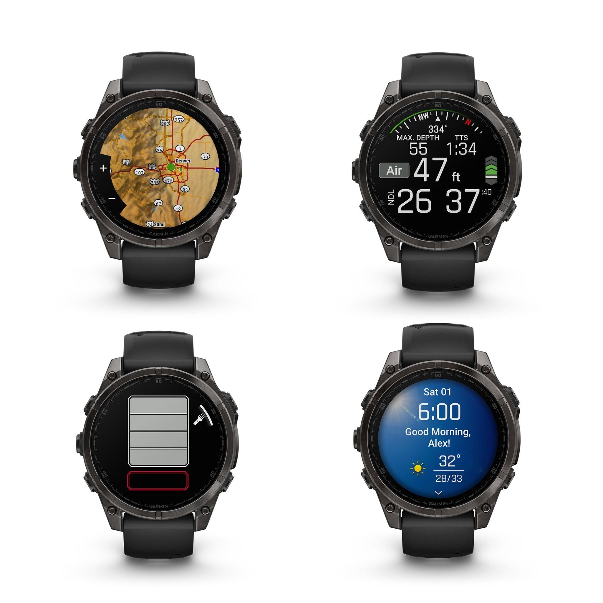fenix 8 – 47 mm, AMOLED, Sapphire, Carbon Gray DLC Titanium with Black/Pebble Gray Silicone