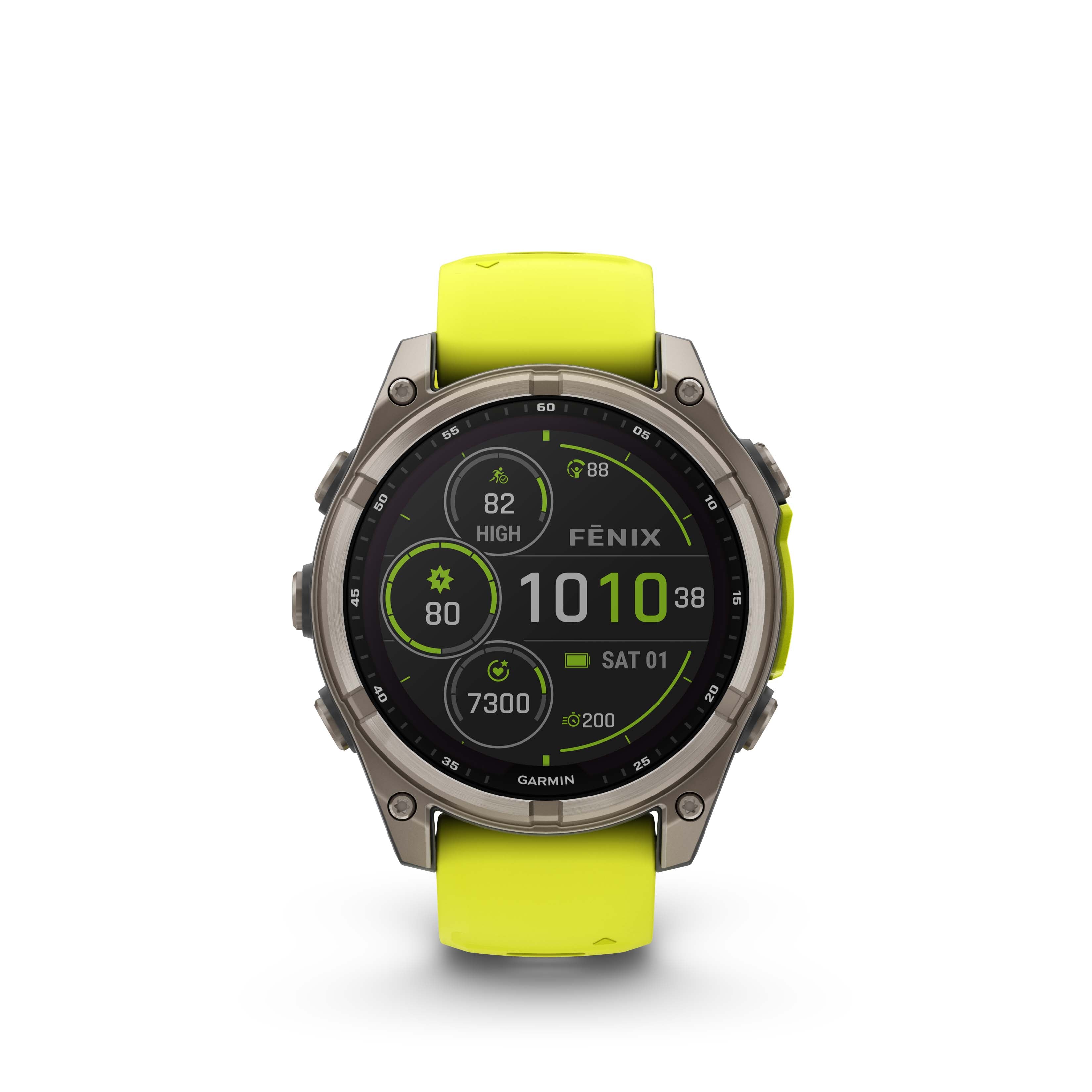 fenix 8 – 47 mm, Solar, Sapphire, Titanium with Amp Yellow/Graphite Silicone