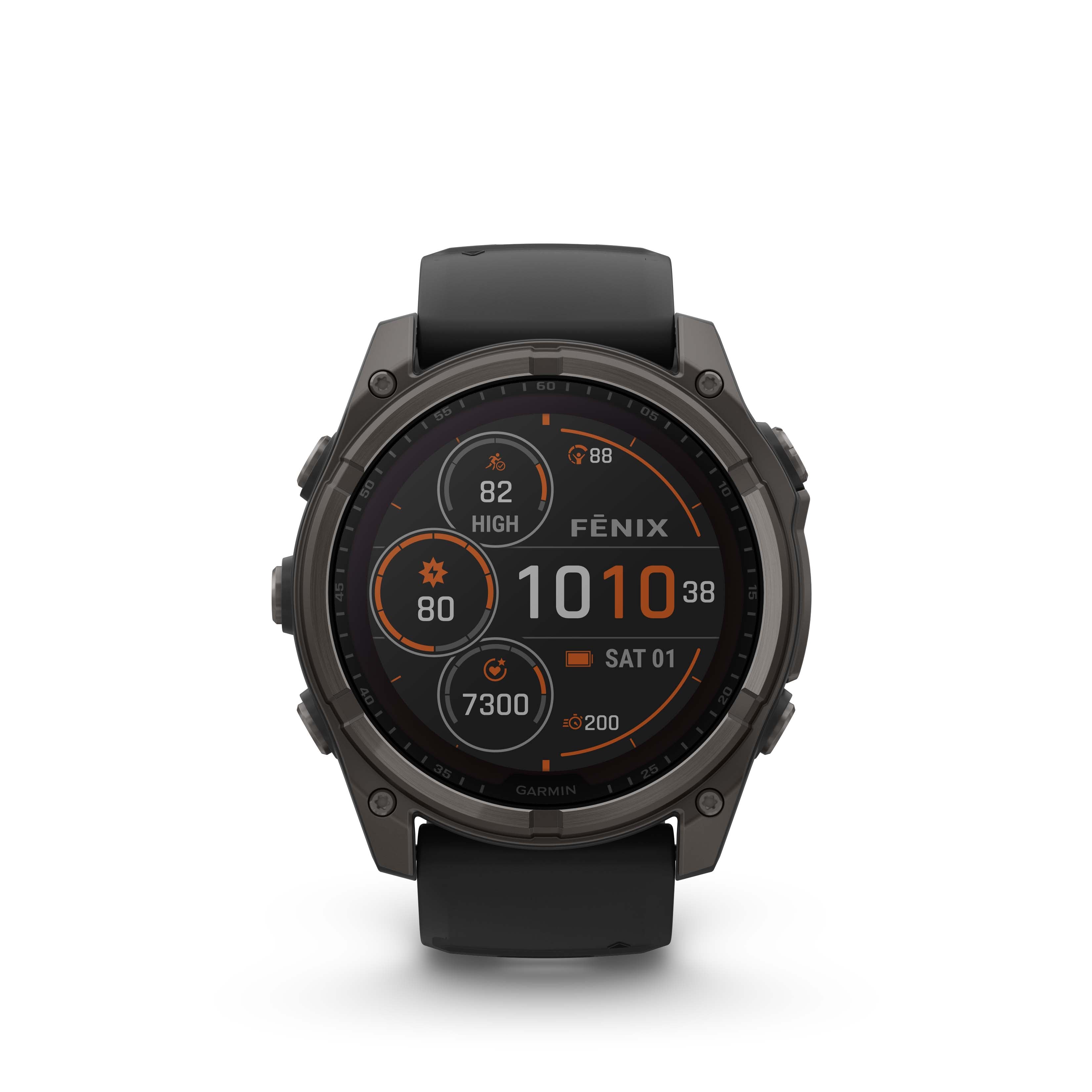 fenix 8 51mm Solar Sapphire Carbon Gray DLC Titanium with Black Gray Silicone