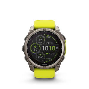 fenix 8 – 51 mm, Solar, Sapphire, Titanium with Amp Yellow/Graphite Silicone