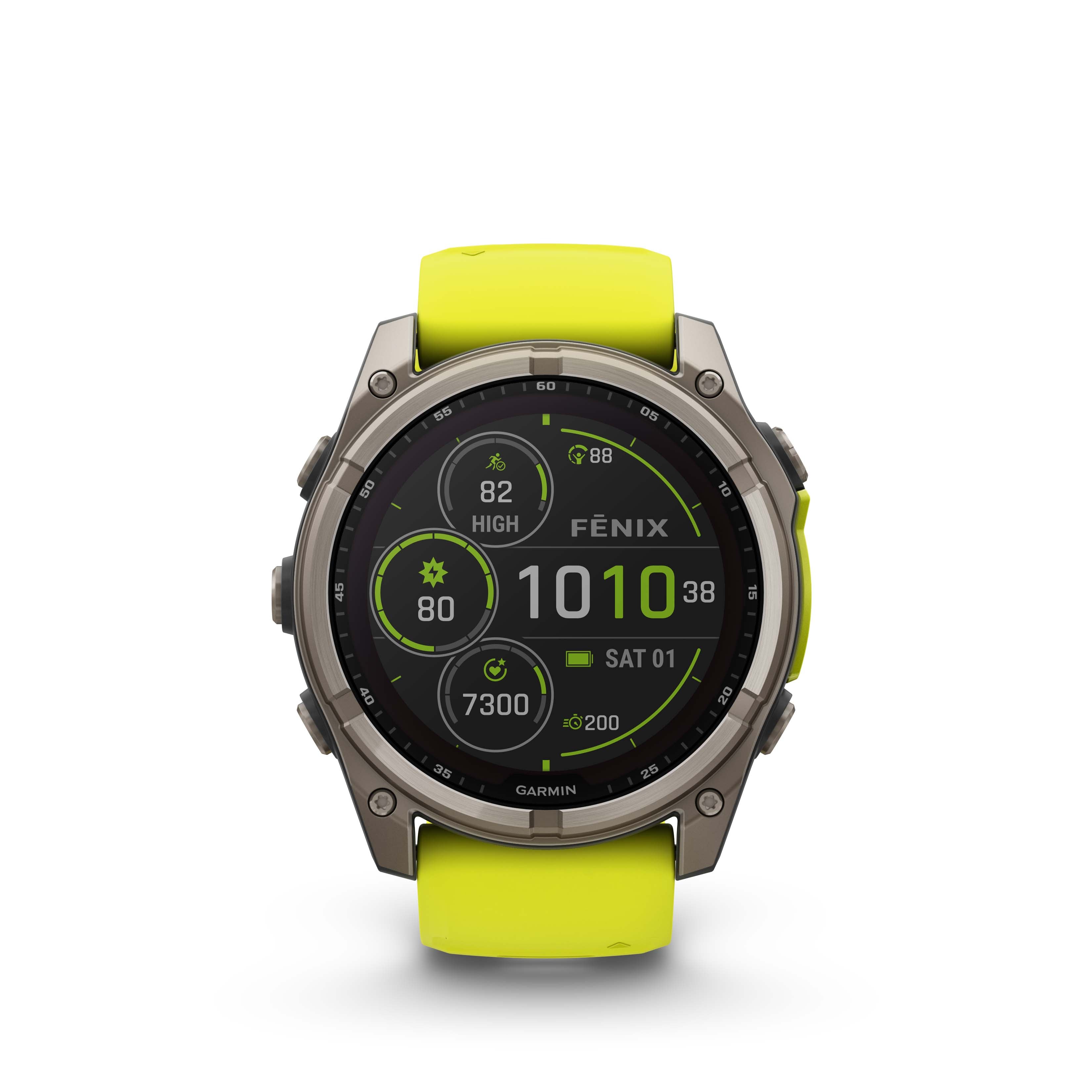 fenix 8 – 51 mm, Solar, Sapphire, Titanium with Amp Yellow/Graphite Silicone