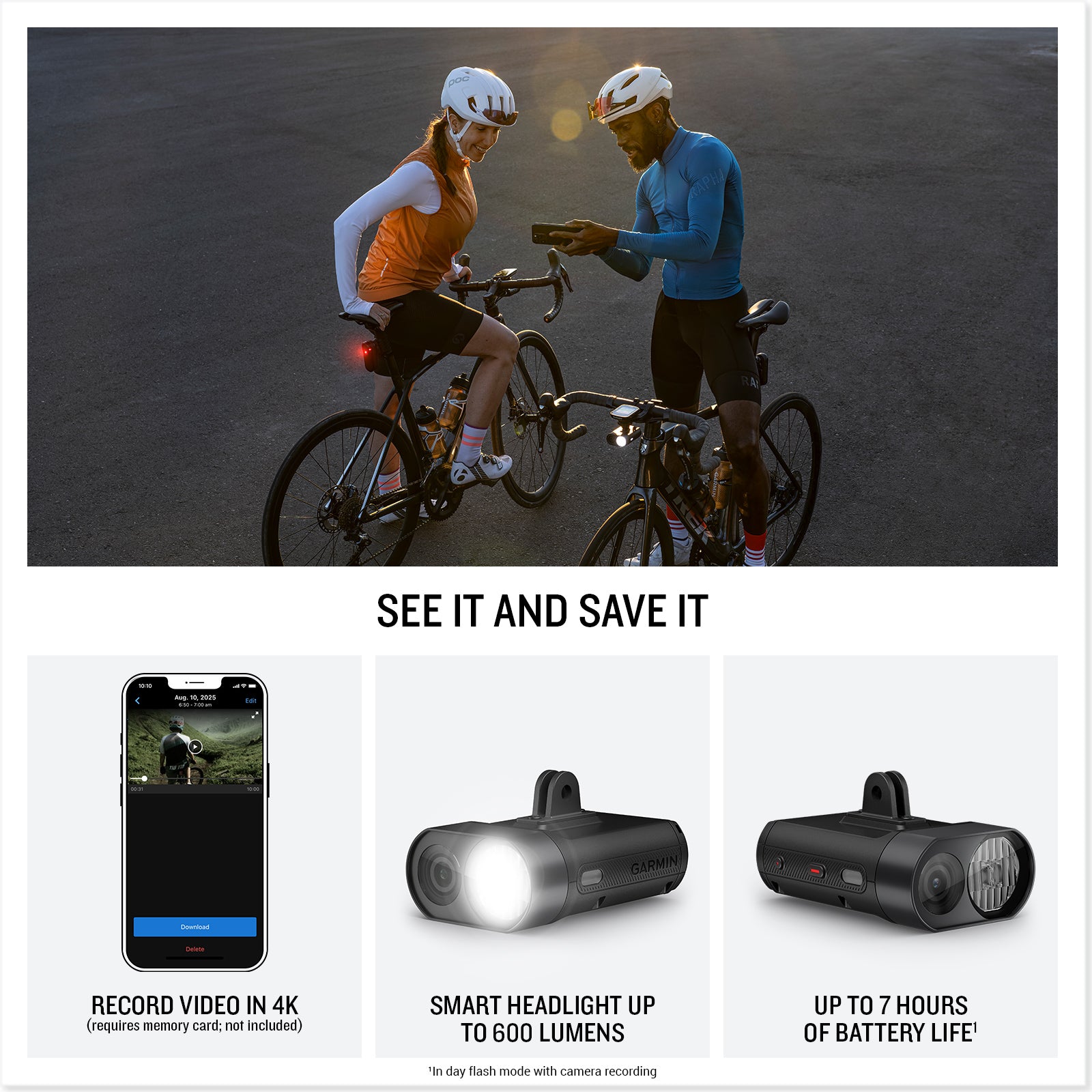 Garmin Varia Vue Headlight Bicycle Camera, 600-Lumen Smart Bike Light Bundle
