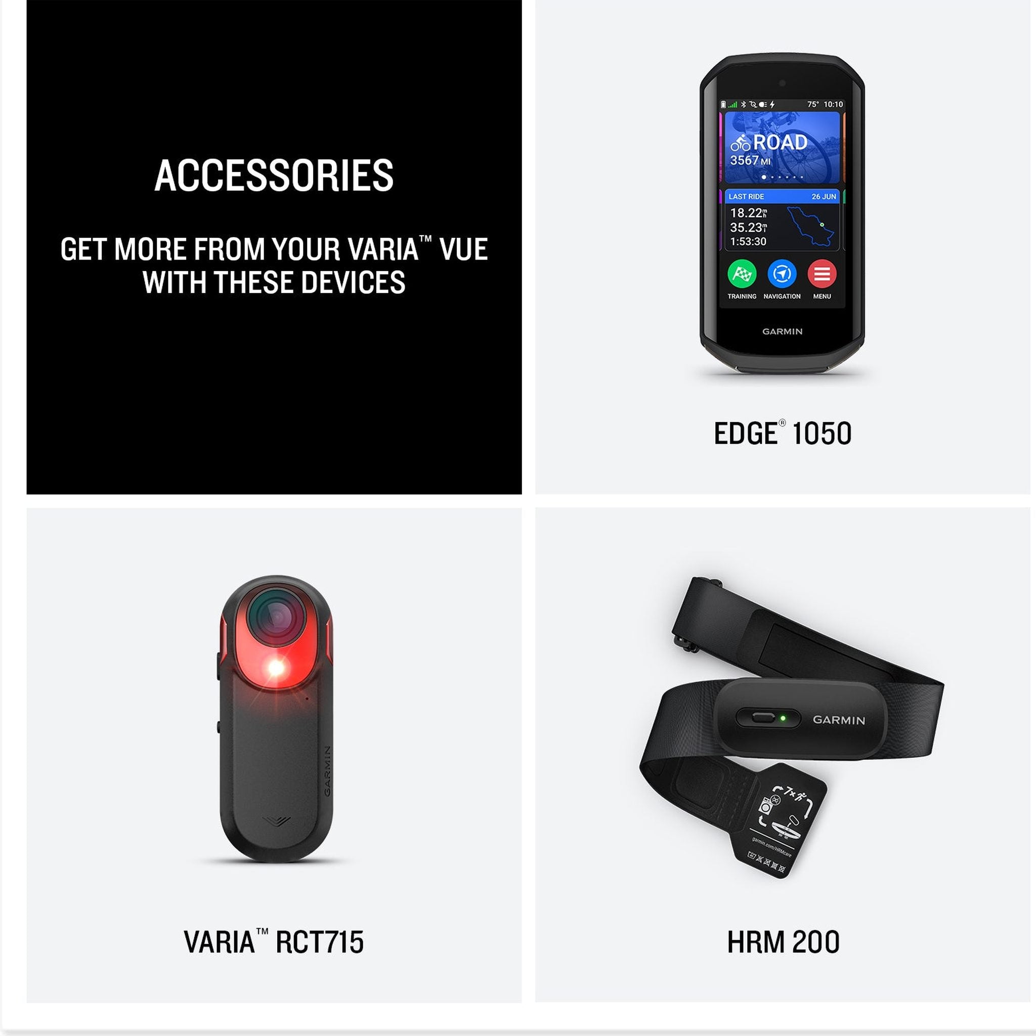 Garmin Varia Vue Headlight Camera + Edge 1050 Premium Cycling Computer Bundle